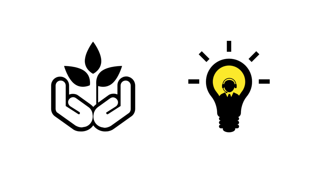 Diseño iconos misión y visión de árbol invertido, crecer e iluminar