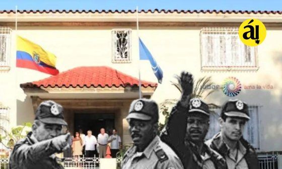 Policías cubanos ante la embajada de Ecuador en La Habana