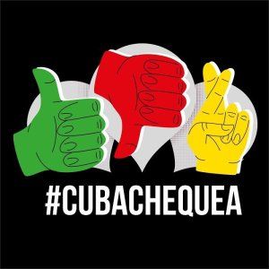 Los tres símbolos de #CubaChequea para indicar verdadero, falso o engañoso