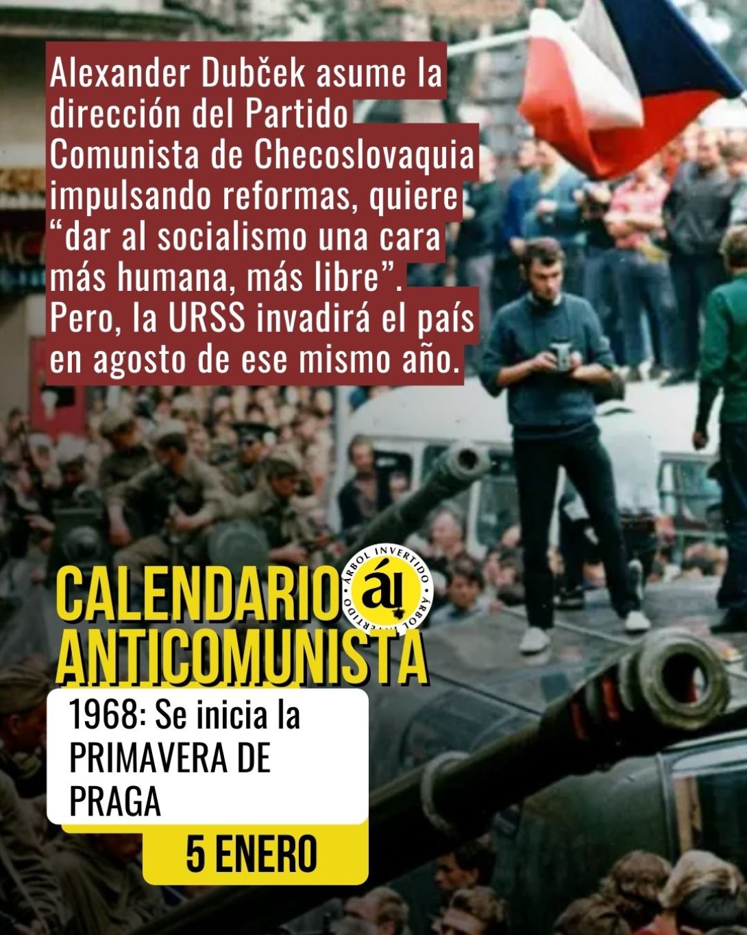 Postal Calendario anticomunista. Enero. Primavera de Praga