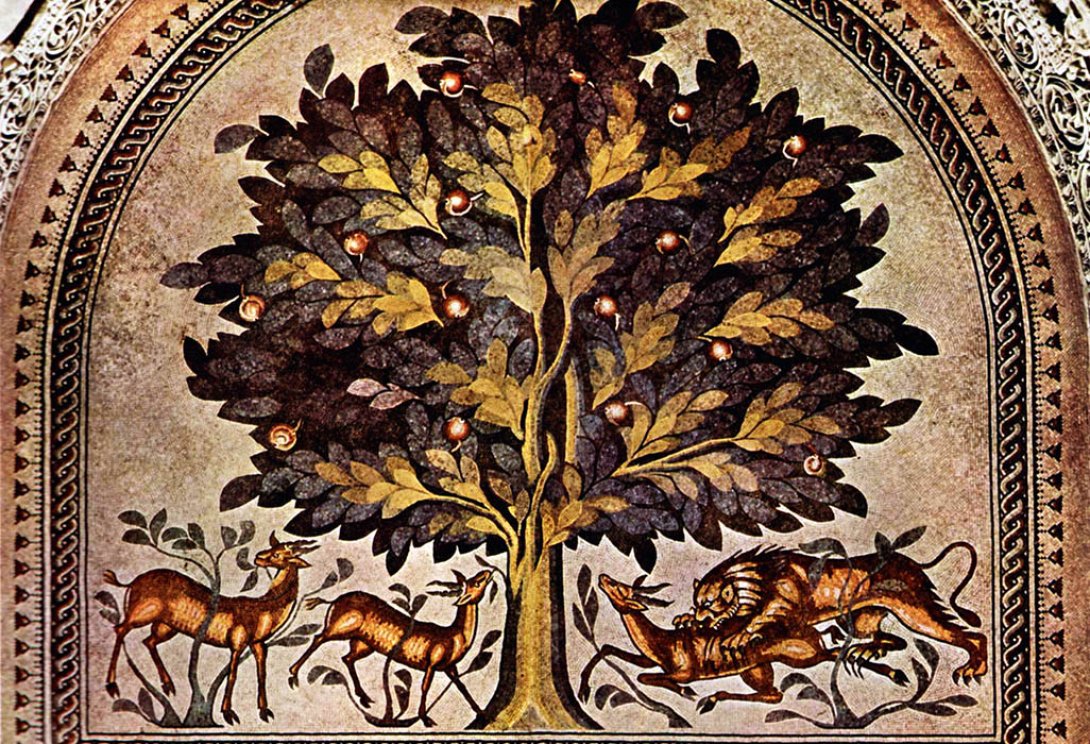 Representación del Árbol de la Vida en un mosaico bizantino.