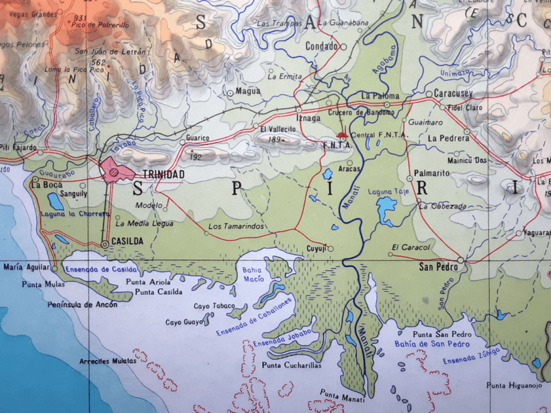 Mapa de Trinidad, el Valle de los Ingenios y sus alrededores.