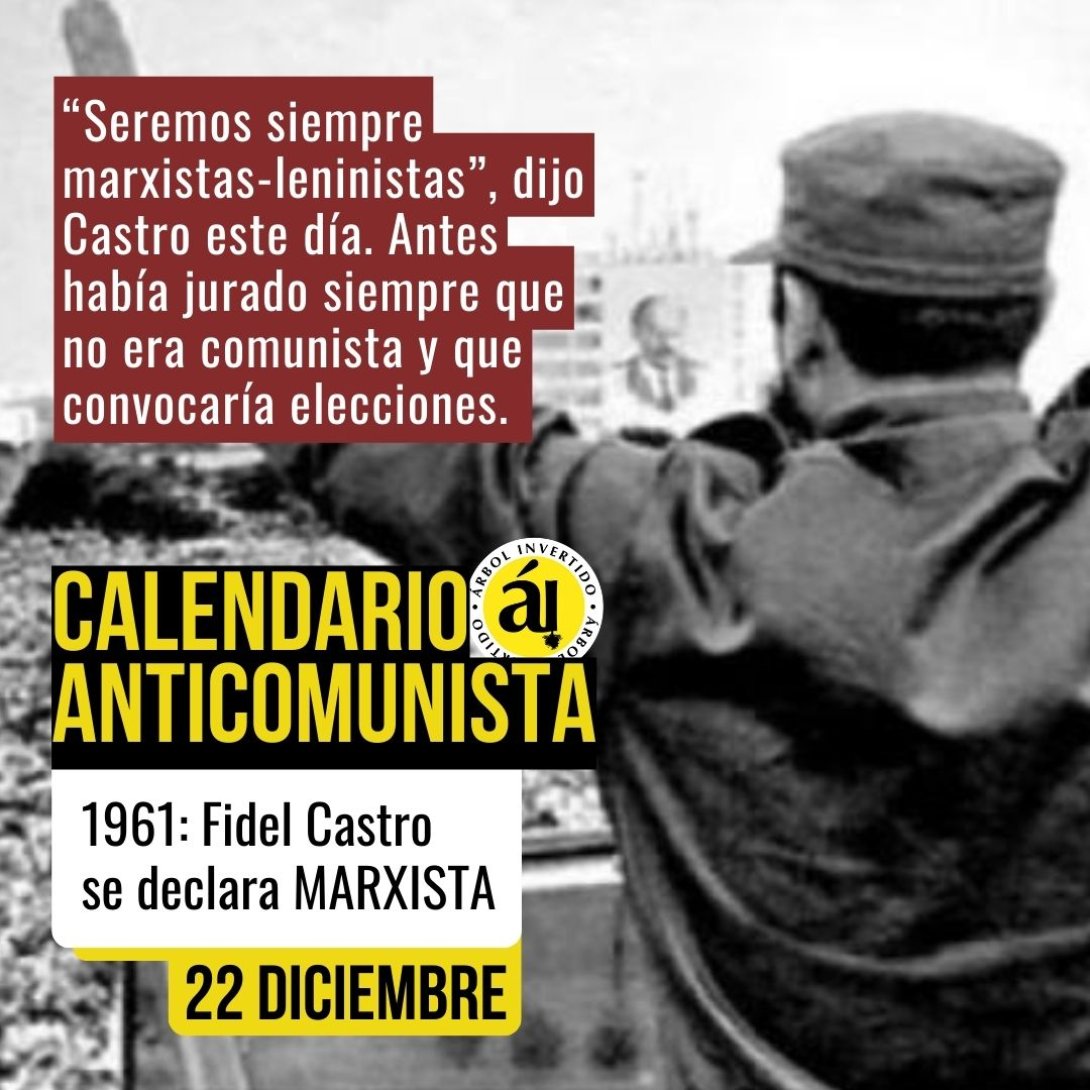 Calendario anticomunista. Postal Enero. Fidel se declara marxista