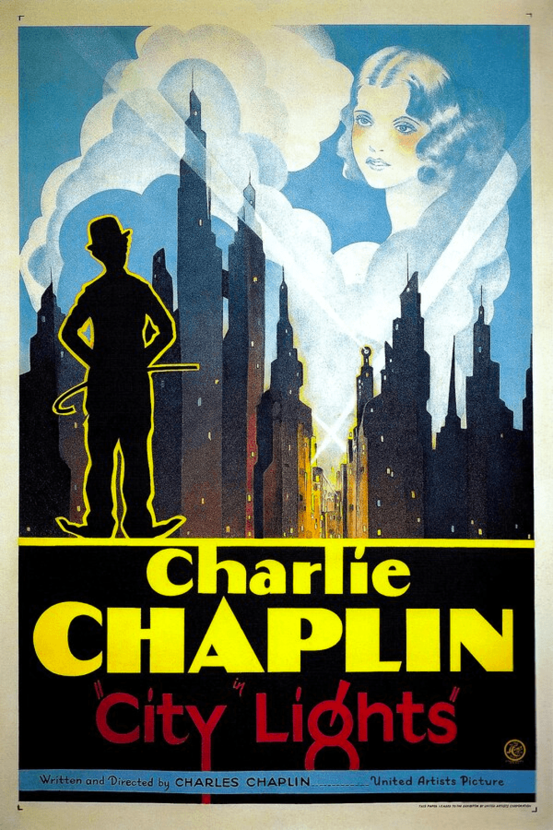 Cartel de "Luces de la ciudad", película de Charles Chaplin.