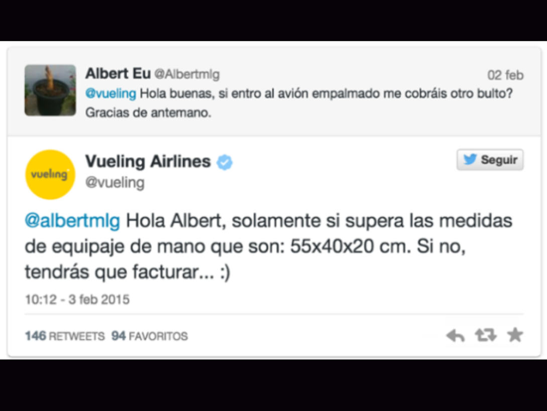 Vueling Airlines respondiendo de forma creativa a un Troll Bromista. 