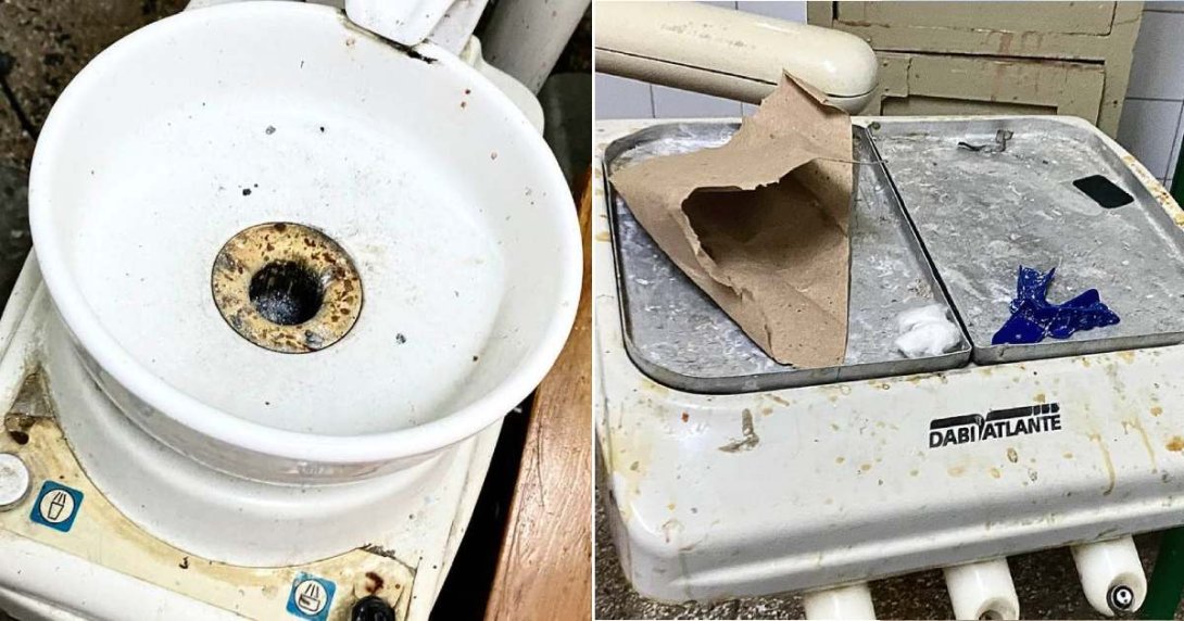 Implementos y dispositivos de una consulta de estomatología estatal en Cuba. Foto: Facebook de Rolando Castellanos (2023).