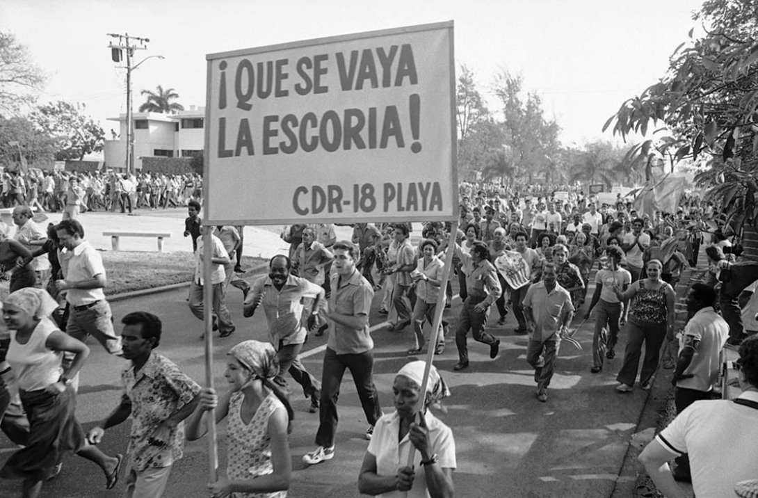 Marcha de apoyo a las medidas represivas del gobierno cubano en La Habana, 19 de abril de 1980.