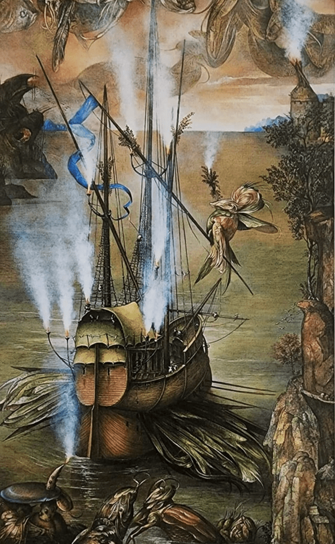 Barco navegando en un mundo surrealista.