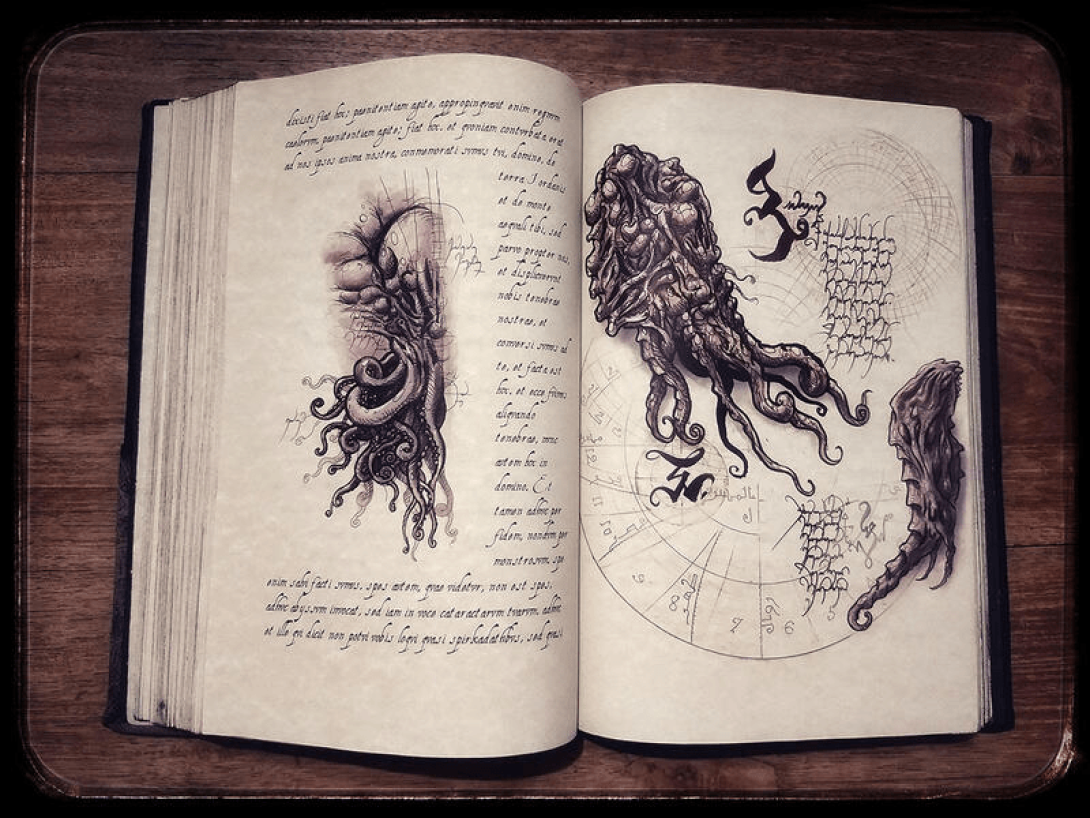 "Necronomicon": Páginas del grimorio ilustradas por Francois Launet. 