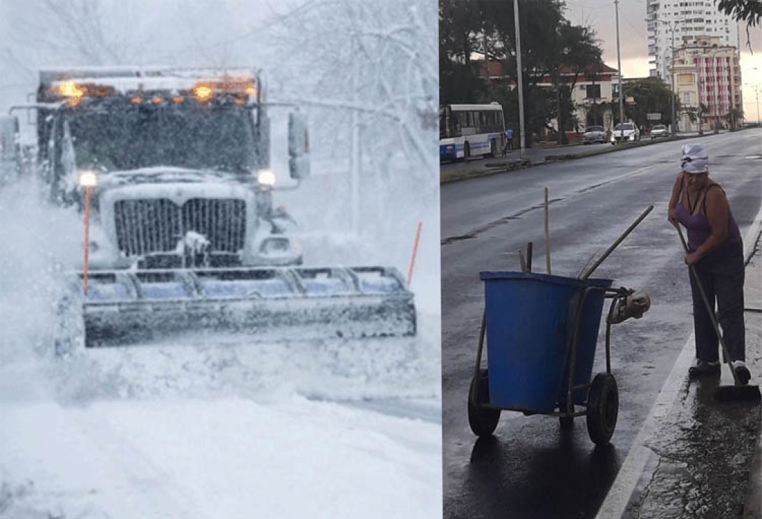 Barriendo nieve en La Habana