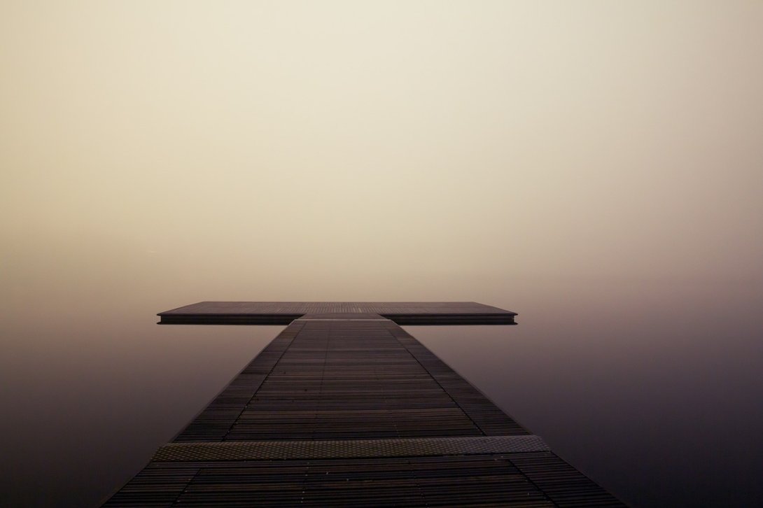 pier, fog, lake