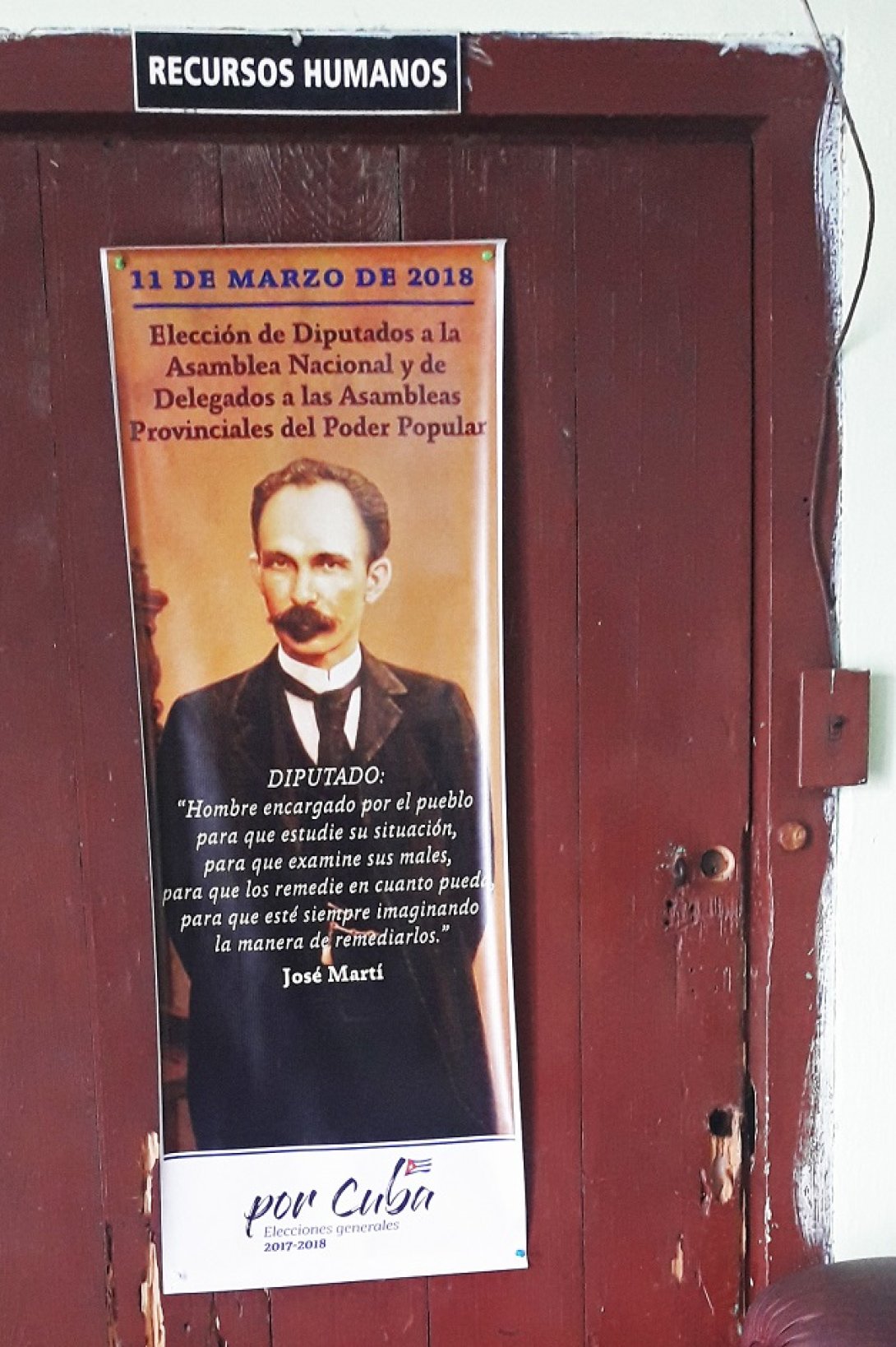 Póster de Martí con propaganda sobre elecciones en Cuba 2018