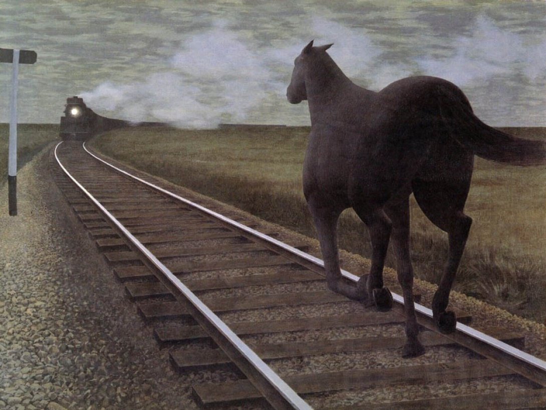 Alex Colville: "Caballo y tren" (1954).