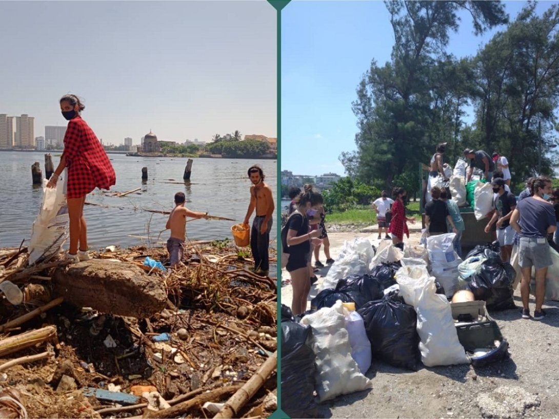 Limpieza de residuos sólidos en la desembocadura del río Almendares, 3 de julio de 2021, La Habana.