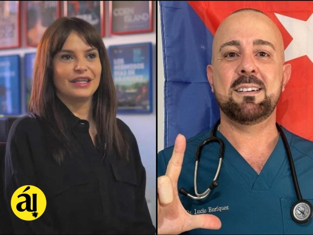 Periodista española Ana Hurtado y médico cubano Lucio Enríquez.
