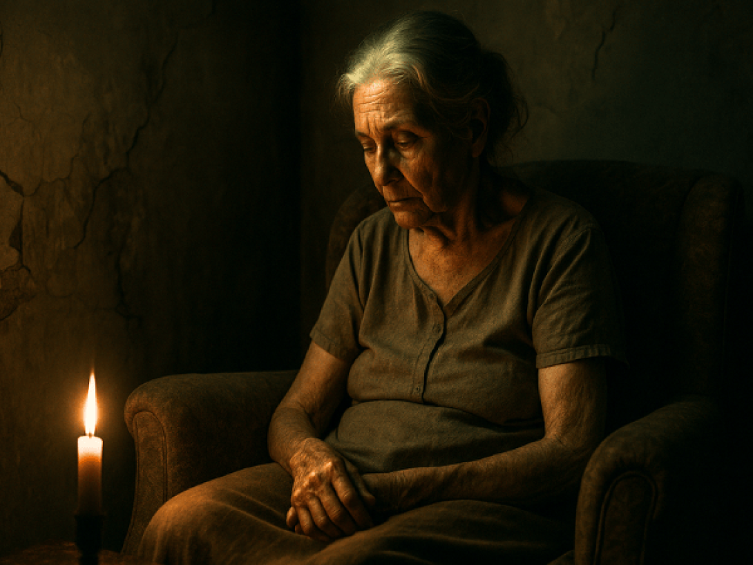 Imagen creada con IA que muestra una mujer de 76 años en penumbras
