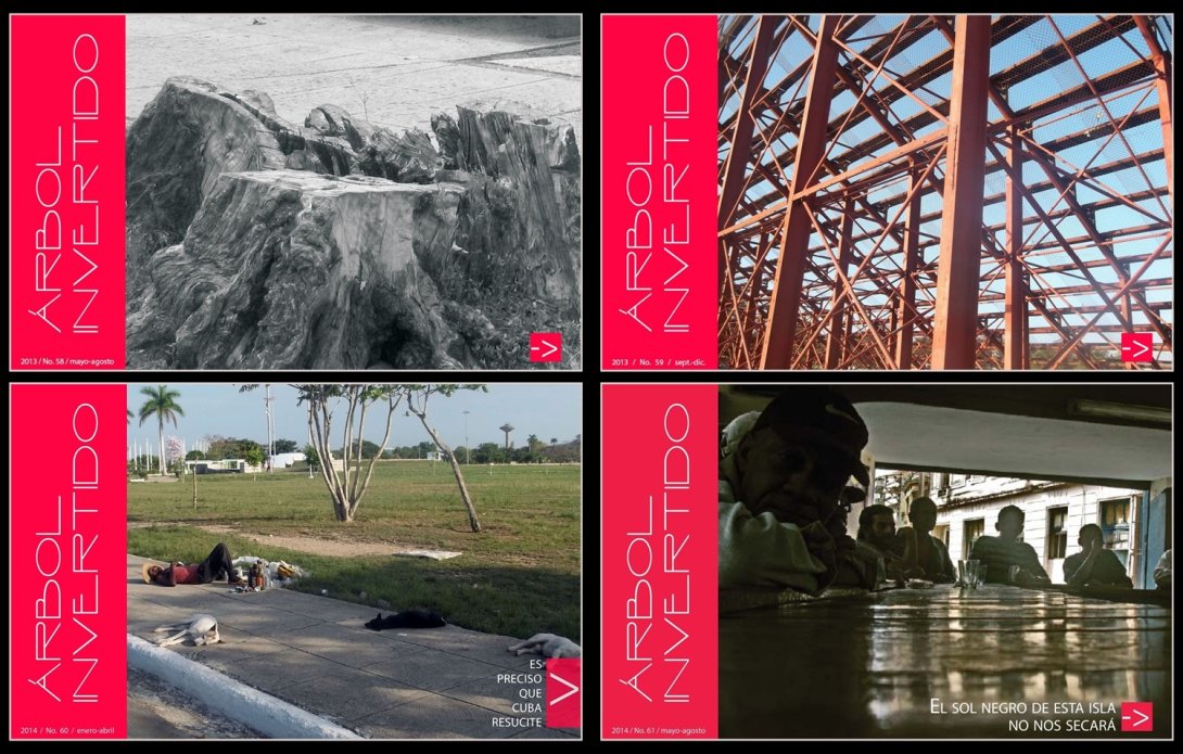 Portadas de la revista Árbol Invertido de la etapa PDF. Los números 58 y 59 de 2013, y números 60 y 61 de 2014.
