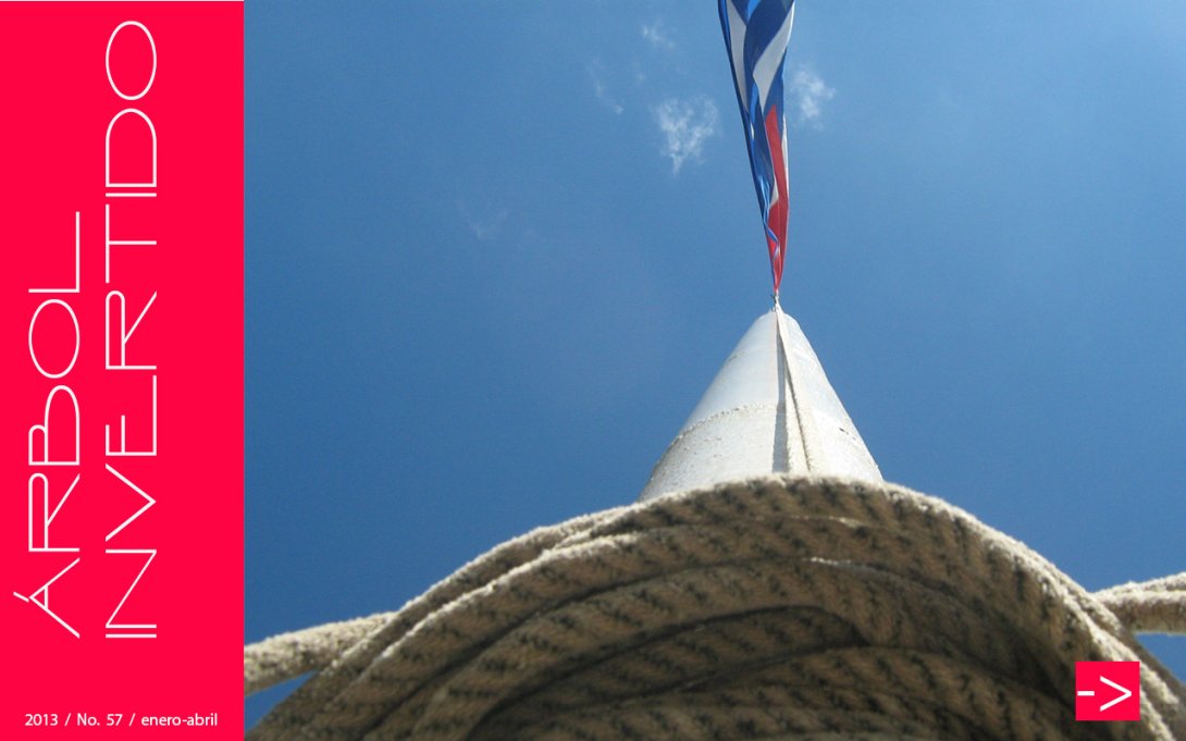 Portada de la revista Árbol Invertido No. 57 (enero–abril de 2013), fotografía de una bandera cubana en Dos Ríos.