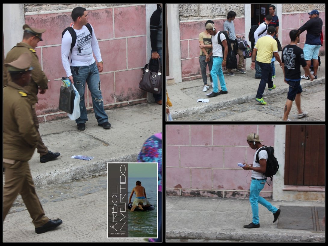 Acciones de “liberación de revistas” de Árbol Invertido en espacios públicos de Cuba, documentadas en 2015 durante su etapa de circulación alternativa.