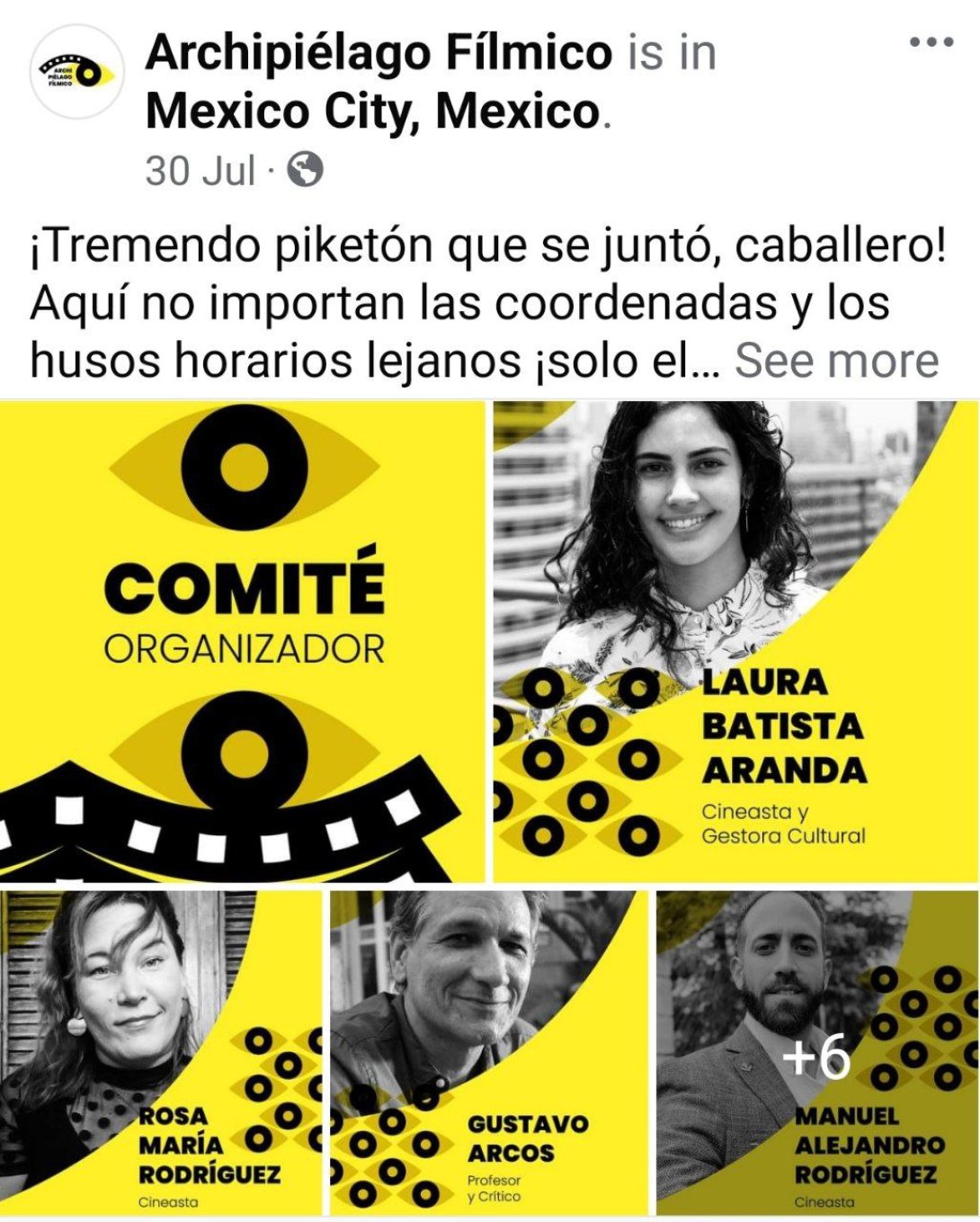 Publicación de Archipiélago Fílmico en Facebook.