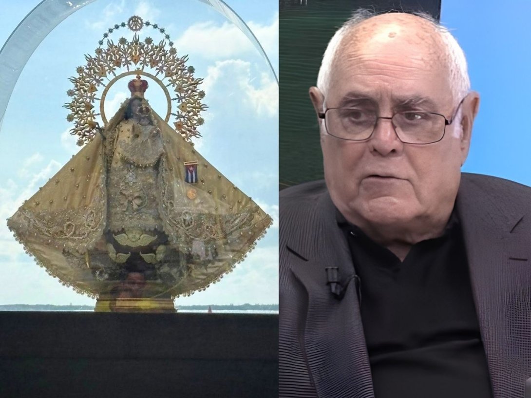 Virgen de la Caridad del Cobre venerada en Miami y Luis Gutiérrez Areces (1936-2026).