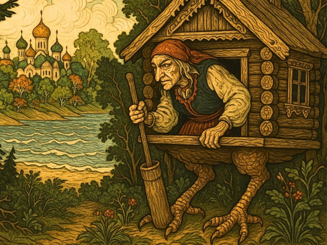 Recreación de Baba Yaga, bruja de los cuentos populares tradicionales rusos.