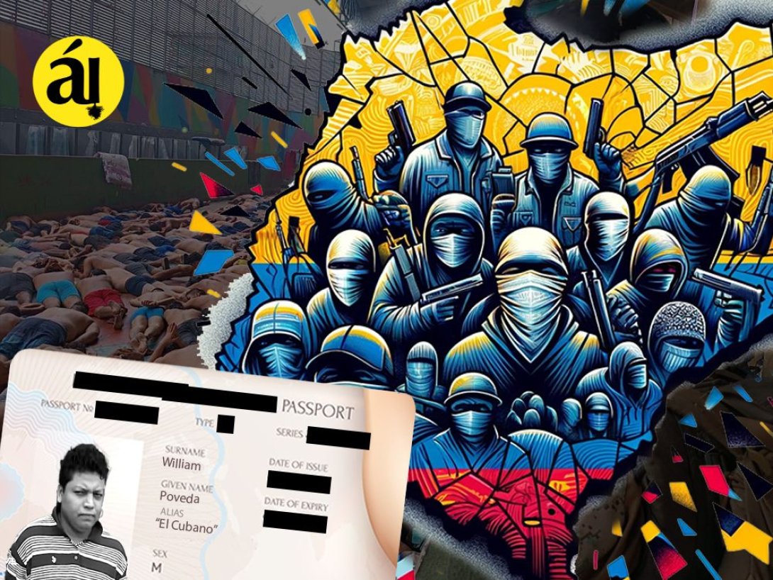Pasaporte de el criminal ecuatoriano apodado El Cubano junto a la silueta de Ecuador