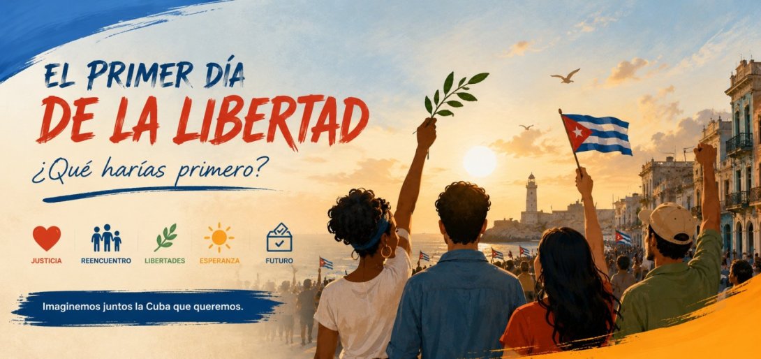Banner encuesta primer día de Libertad de Cuba. Cubanos celebran