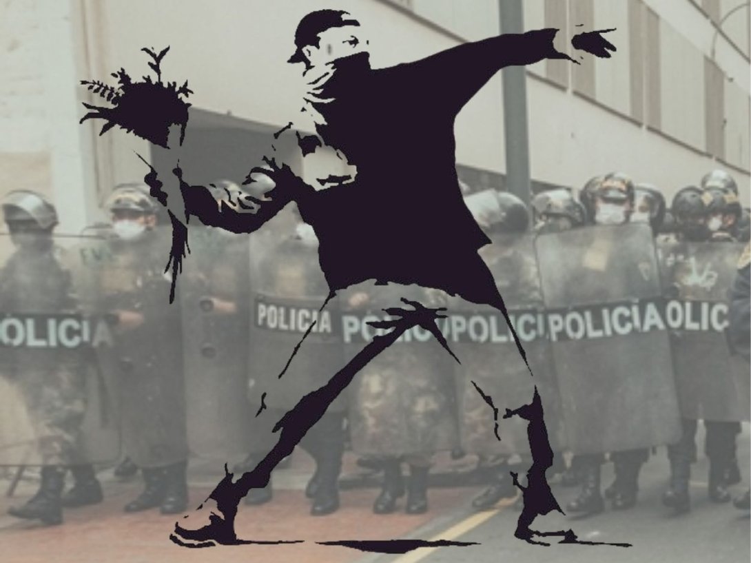 "Lanzador de Flores", grafiti del artista británico Banksy (2000).