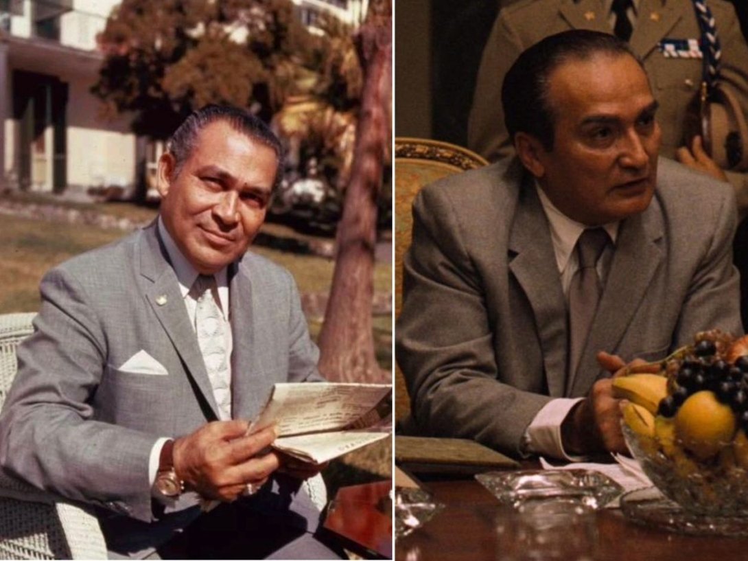 Fulgencio Batista y el actor panameño Tito Alba que lo interpreta en la película "El Padrino 2" (1974) dirigida por Francis Ford Coppola.
