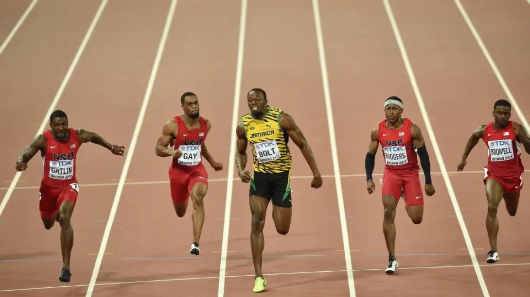 Usain Bolt en la final del los 100 metros planos.