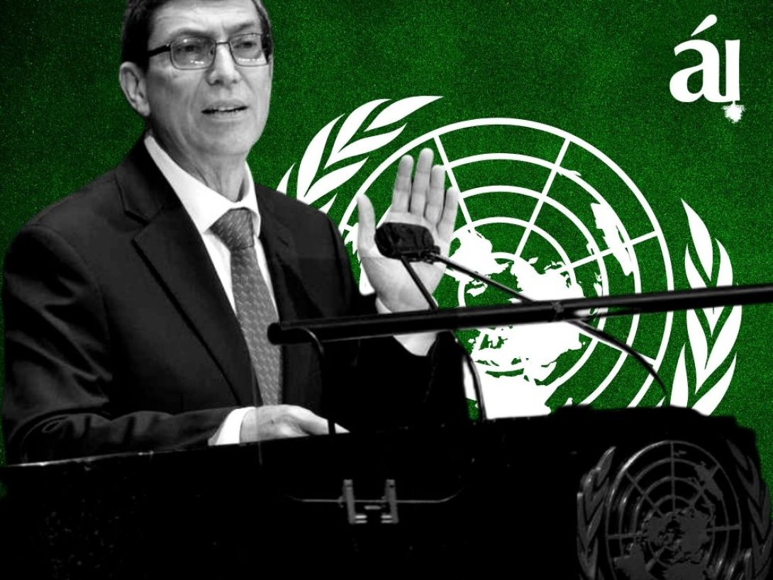 Hombre y emblema de la ONU