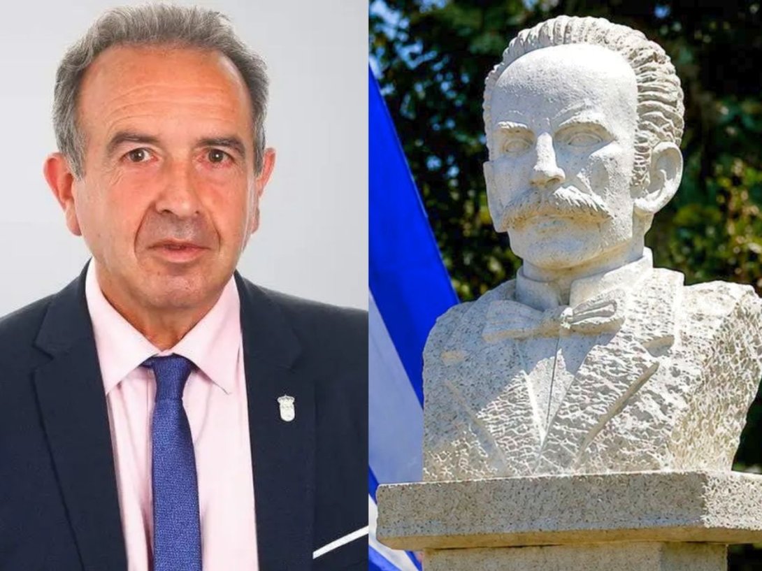 Darío Antonio Piñeiro López, alcalde de Láncara y busto de José Martí colocado en la Casa Museo Ángel Castro. 