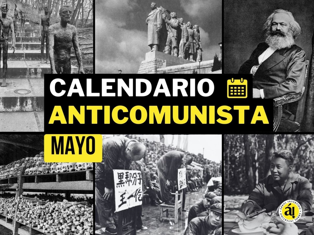 Calendario anticomunista. Efemérides del comunismo. Memorial a víctimas del comunismo en Praga, antiguo monumento a Stalin en Praga, Carl Marx, cráneos de víctimas de los Jemeres Rojos, Revolución Cultural en China, Pol Pot (Camboya).