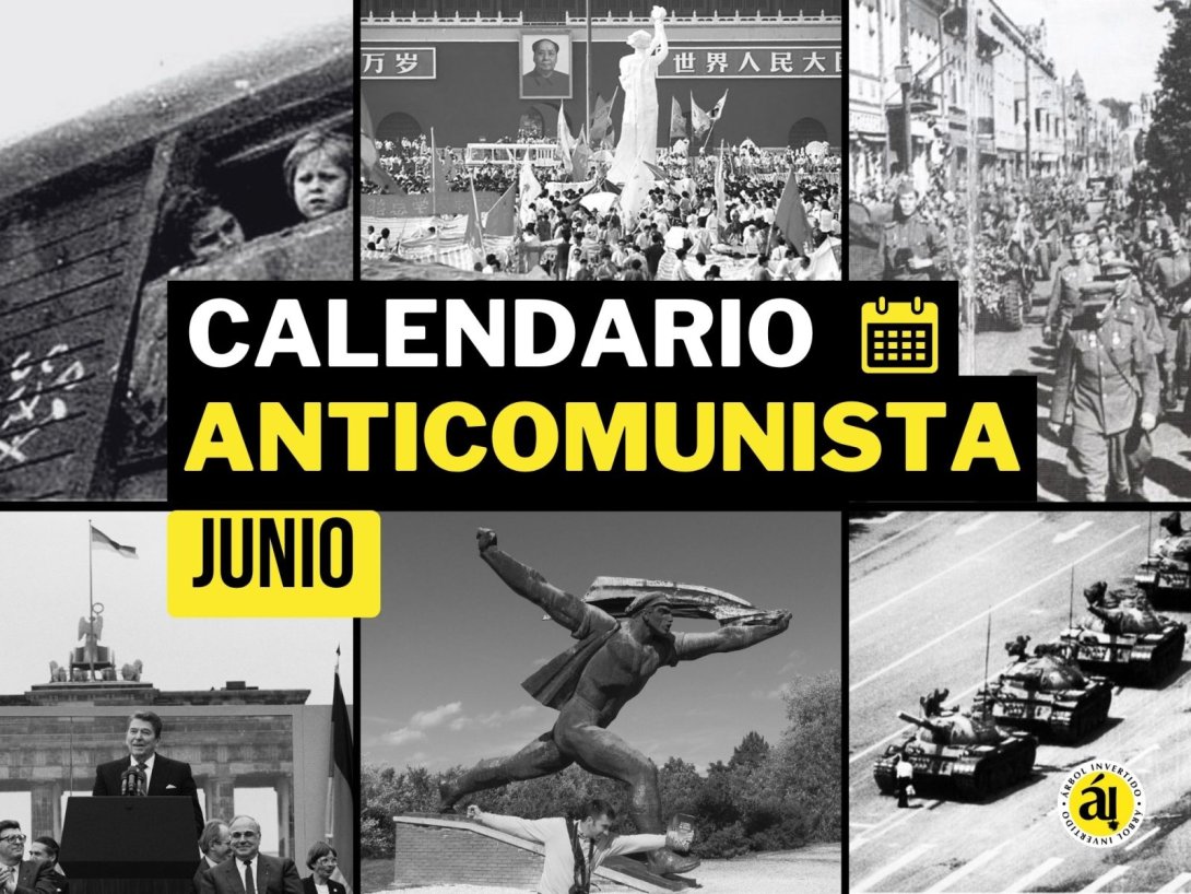 Calendario anticomunista. Efemérides de junio. Deportaciones soviéticas de Lituania hacia Siberia (1941), rebelión en Plaza Tiannamen (China), ejército soviético invade Lituania (1940), Reagan en Berlín, Memento Park, tanques en Tiannamen.