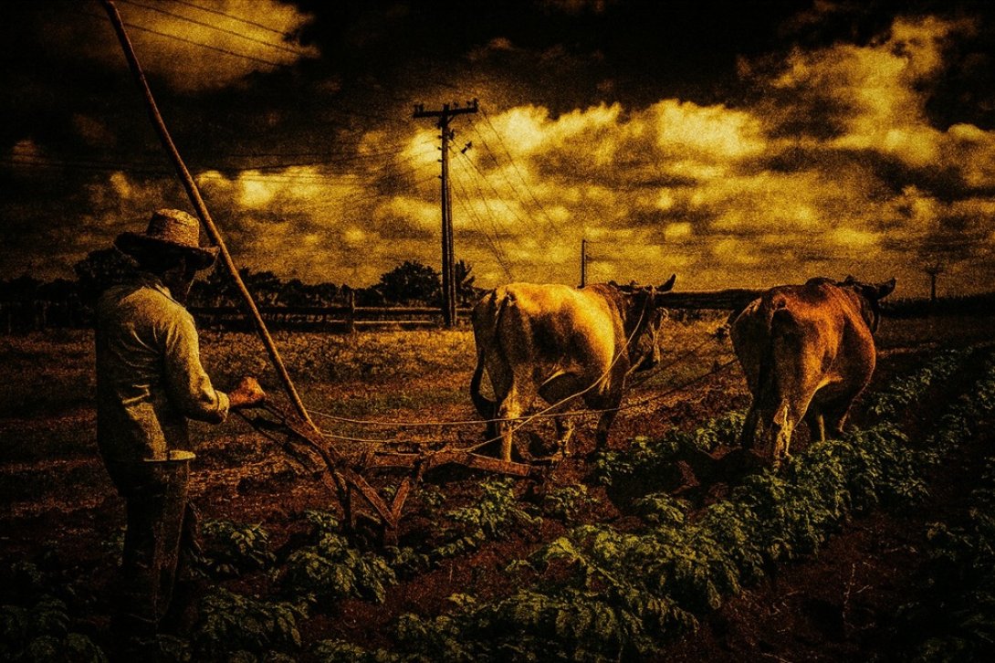 Campesino arando el campo.