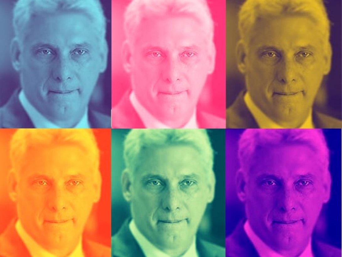Seis rostros en varios colores de Miguel Díaz-Canel. 