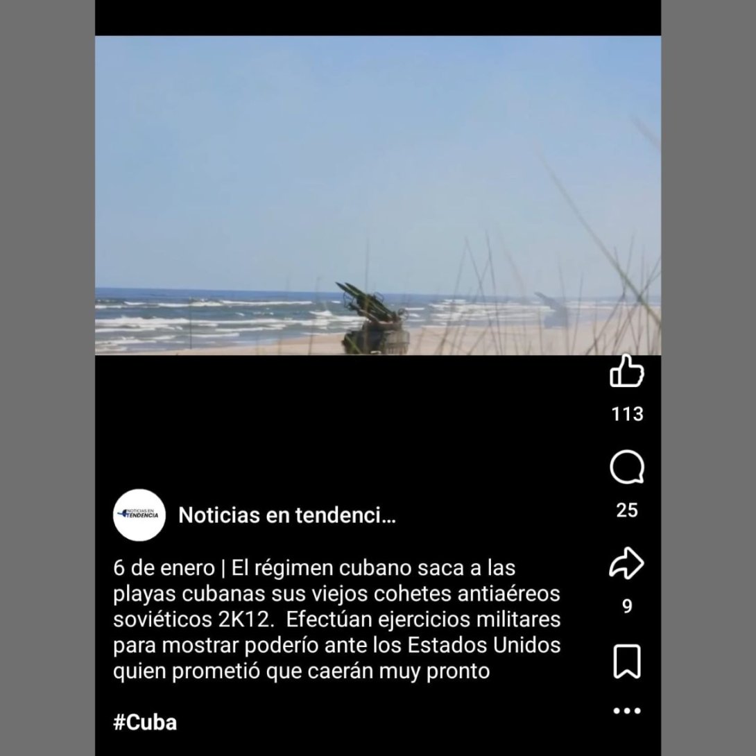 Publicación sobre un supuesto despliegue militar del régimen cubano en las playas de la isla (6 de enero de 2026).