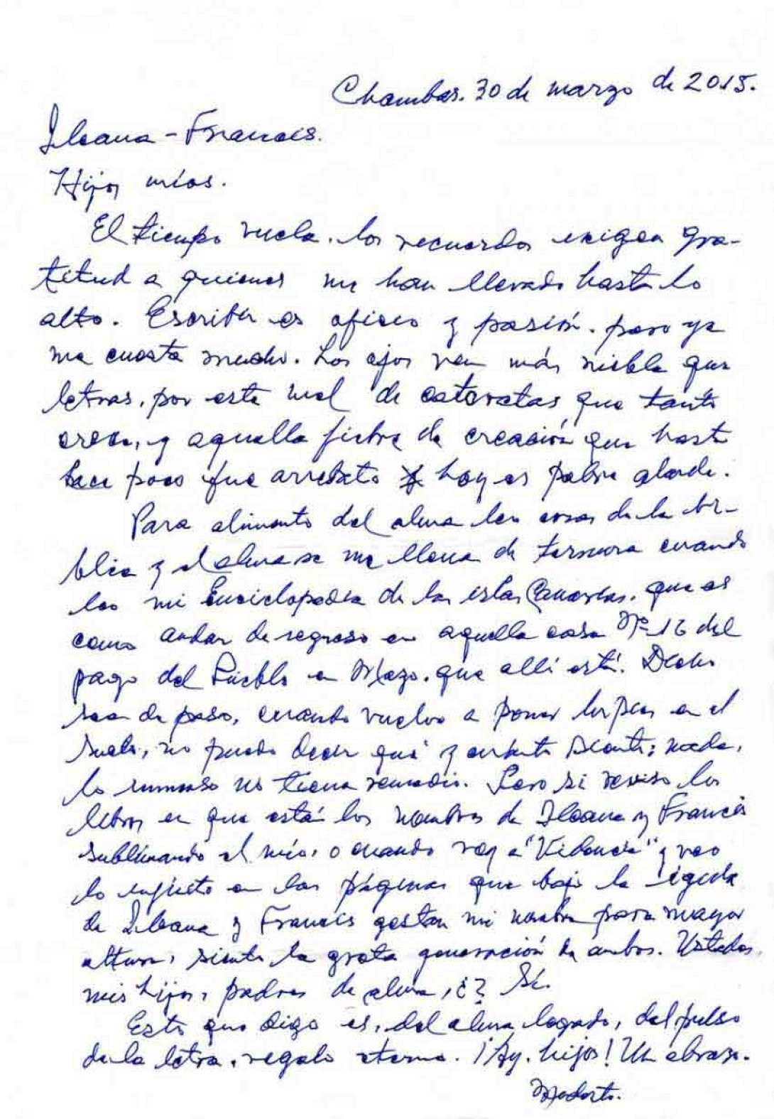 Manuscrito, carta de Modesto San Gil