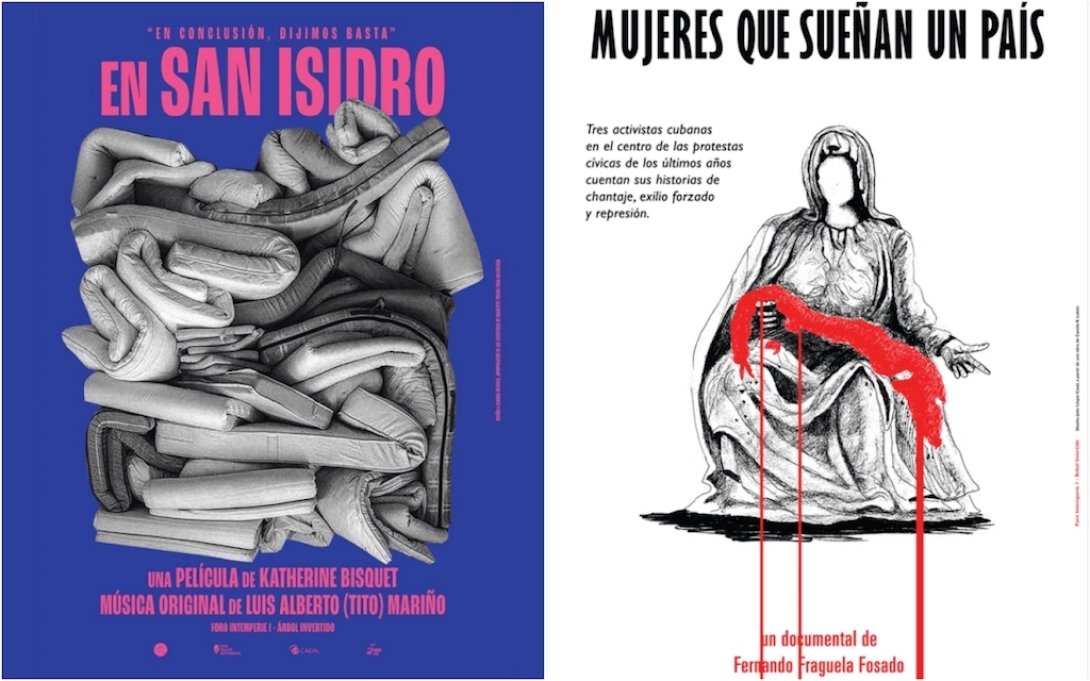 Carteles de las películas En San Isidro y Mujeres que sueñan un país.