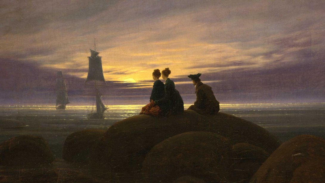 "Salida de la luna sobre el mar", pintura de Caspar David Friedrich (1774-1840). Romanticismo alemán.