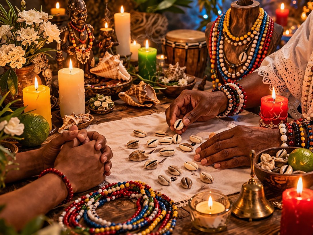 La charada afrocubana, números y símbolos. Imagen inspirada en una consulta al babalao.