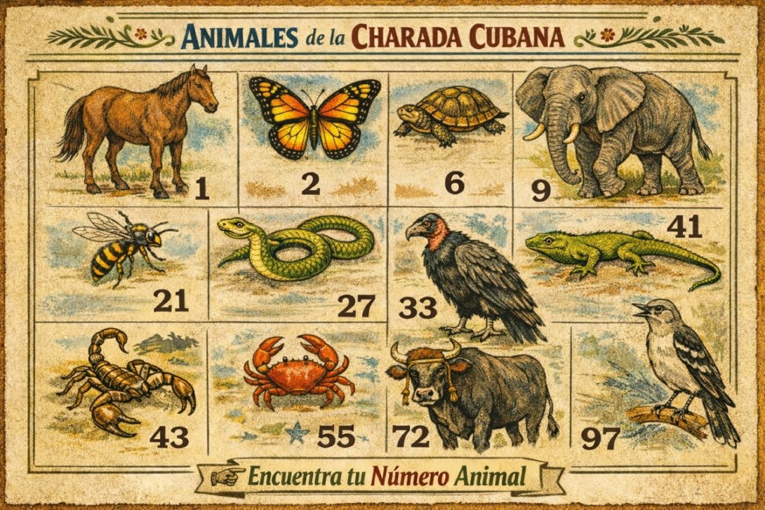 Charada cubana. Números y símbolos de animales