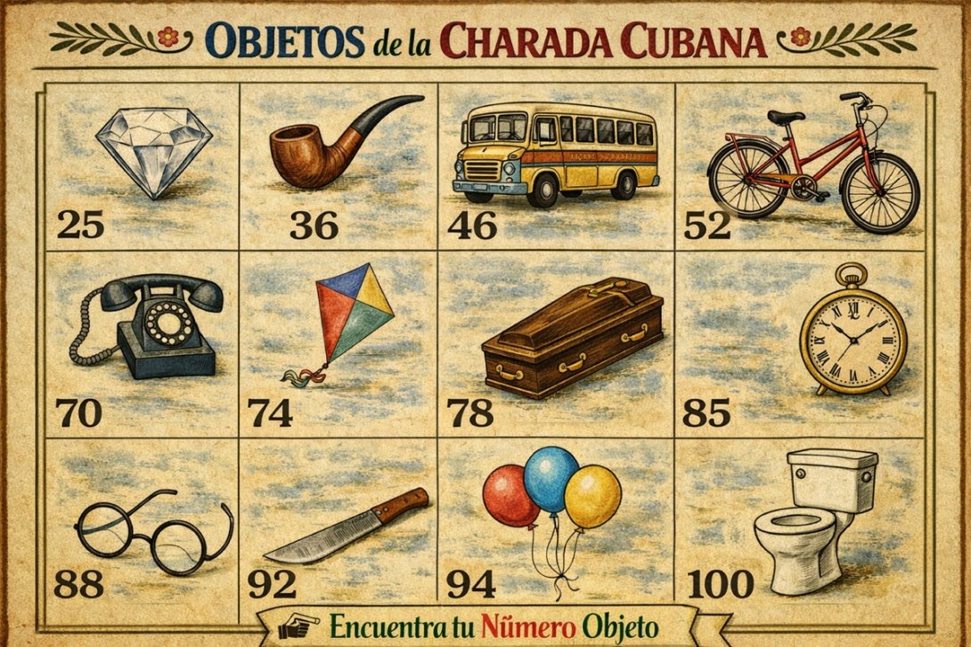 Charada cubana. Números y símbolos de objetos