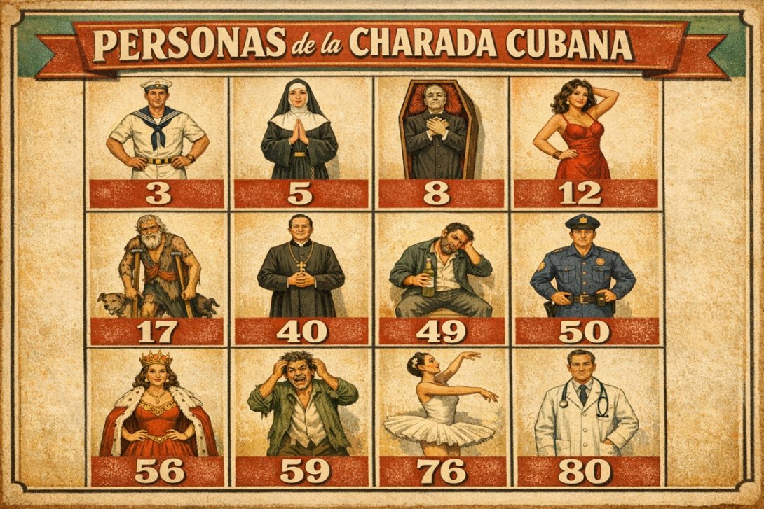 Charada cubana. Números y símbolos de personas.