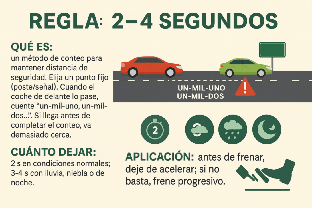 Infografía. Aprender a conducir. Regla de los 2-4 segundos