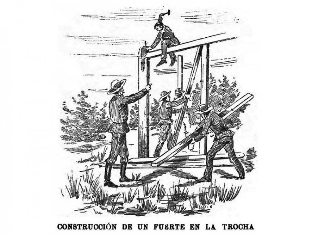 Construcción de La Trocha. Dibujo antiguo