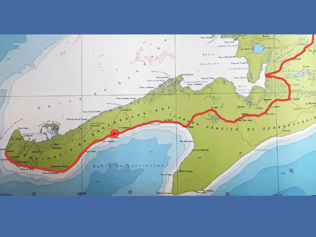 Mapa de recorrido por Guanahacabibes. 