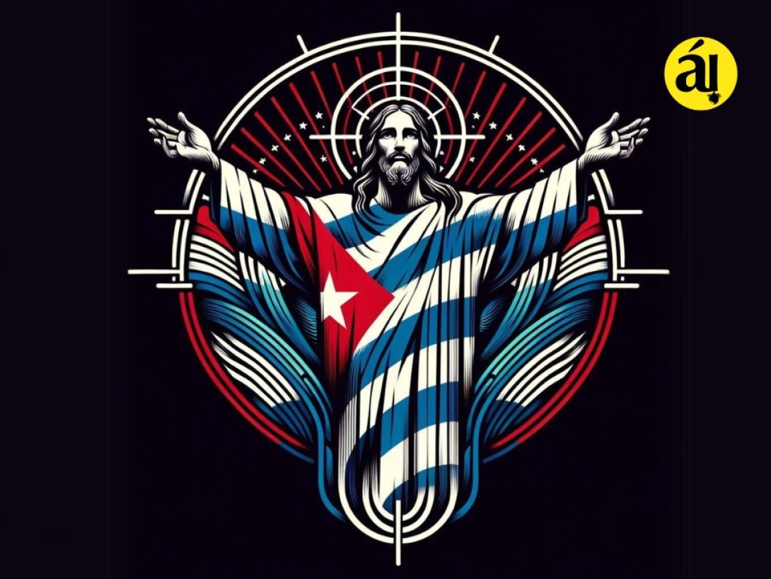 Imagen de Cristo con bandera cubana