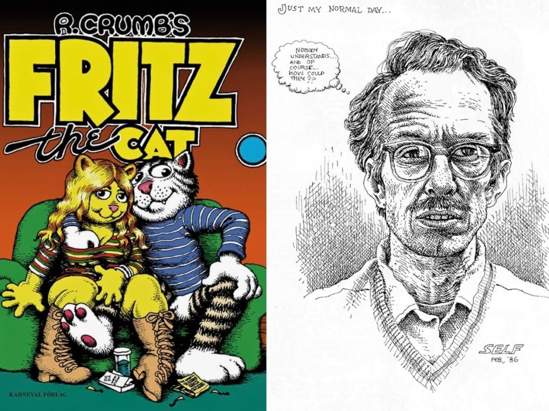 "Fritz el gato", uno de los personajes más conocidos del historietista estadounidense Robert Crumb, y autocaricatura del autor.